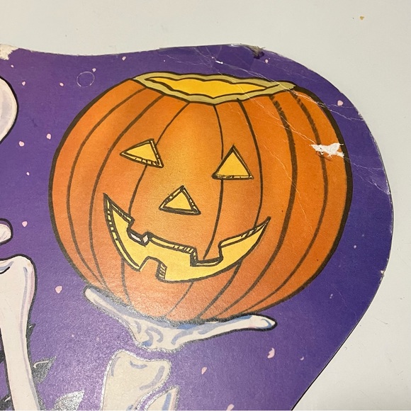 Vintage Eureka Halloween Skeleton Pumpkin Flocked Fuzzy Double Sided Die Cut - Picture 10 of 13